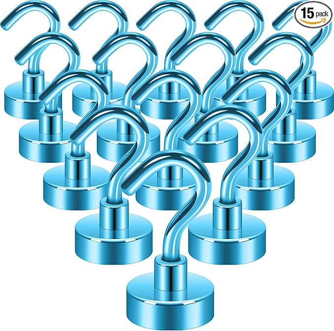 Neosmuk Magnetic Hooks, Heavy Duty 30lb+ Strong Magnet Hook for Cruise Cabins, Cruise Essentials 2026 for Hanging, Metal Wall Refrigerator Hangers (RoyalBlue, 15 Pack)