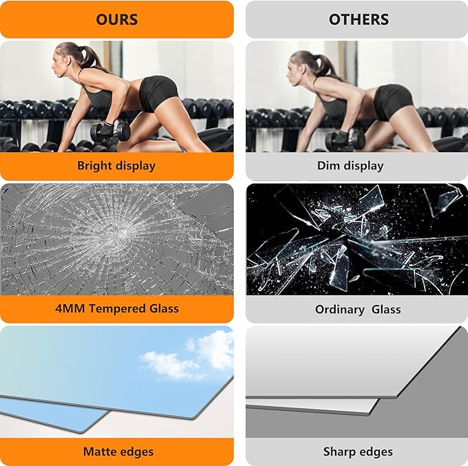 TRAHOME Home Gym Mirror for Wall, 50"x25"x2PCS Full Length Gym Mirror Frameless Wall-Mounted for Garage, Home Gym, Living Room, Bedroom(Silver)