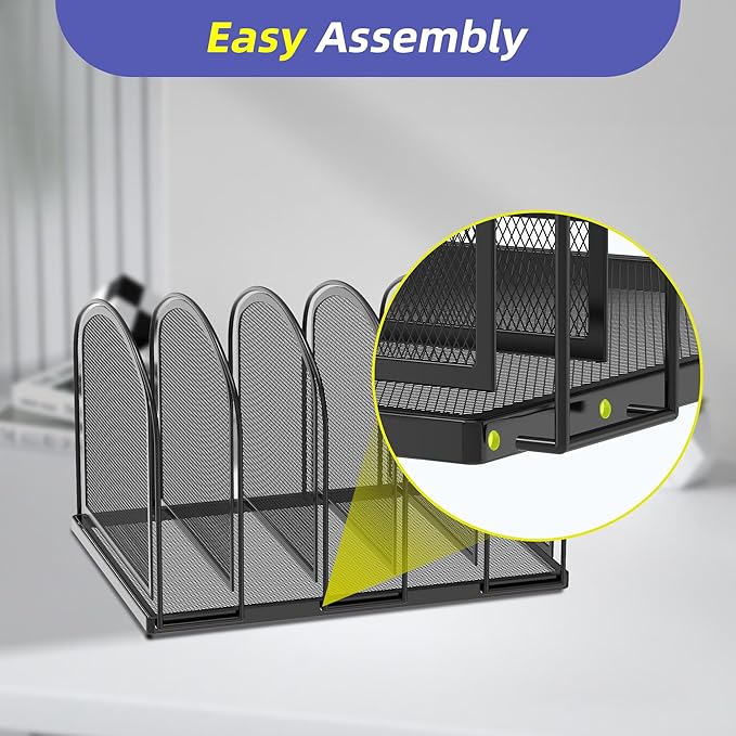 SUPEASY File Organizer for Desk, 5-Section Mesh Desk Organizer, Vertical File Holder Desktop Organizer File Sorter, File Folder Holder for Office Supplies, Black (Pack of 2)
