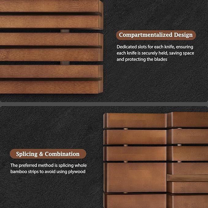 HOSHANHO In-Drawer Knife Block, Large Bamboo Knife Drawer Organizer for 12 Knives, Kitchen Steak Knife Holder for Sharpening Steel, Brown (Knives & Sharpening Not Included)