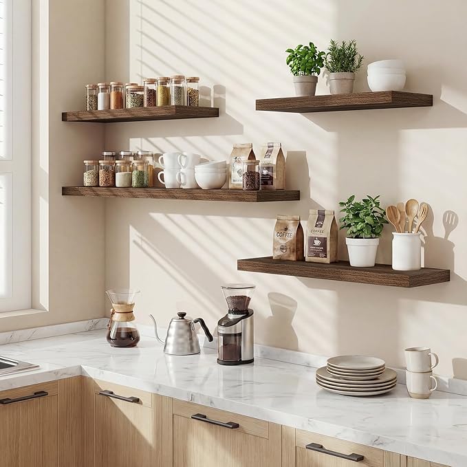 24 Inch Floating Shelves for Wall Decor,9.3" Deep Floating Shelf Wall Book Shelves,Large Display Storage Shelf,Wall Mounted Shelves with Invisible Bracket for Living Room,Bedroom,Bathroom,Walnut