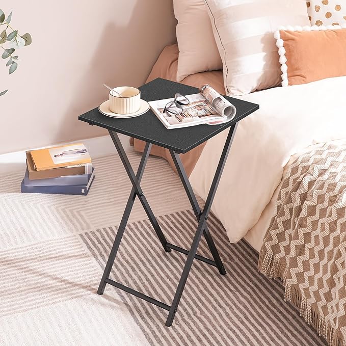 HOOBRO Folding TV Tray Table, Set of 2 Wooden TV Tray, Portable Sofa Side Snack Table, Industrial Desk for Small Spaces, Space-Saving, Easy to Install and Fold, Black BB27BZP201
