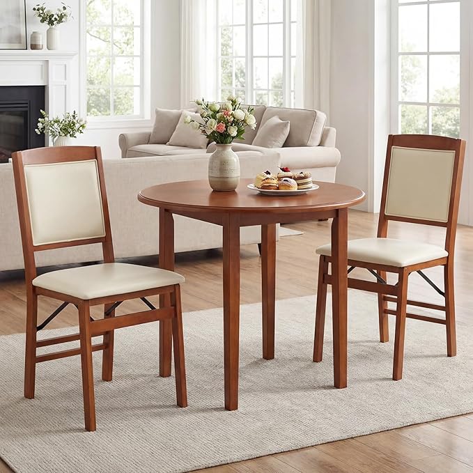 Giantex Folding Dining Chairs Set of 4, Wood Kitchen Chair w/Padded Seat, Solid Wood Frame, Max Load 400 Lbs, No Assembly, Easy to Store Foldable Wooden Dining Chairs for Apartment, Small Space