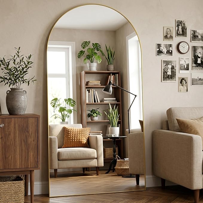 Full Length Mirror, 81"x41" Arched Full Body Mirror, Floor Mirrors with Stand, Body Mirrors Standing Hanging Leaning Against Wall,Aluminum Frame Mirrors for Bedroom Cloakroom,Living Room,Gold