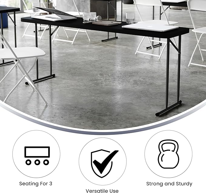 Flash Furniture Kathryn 6' Rectangular Plastic Folding Table, Long Plastic Foldable Table for Indoor/Outdoor Events, Black