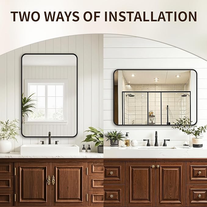 FICTOR Bathroom Mirror, 2 Pack 36"x24" Black Framed Vanity Mirror for Wall, Shatterproof &Anti-Rust Bathroom Mirrors for Over Sink, Bedroom, Living Room, Entryway, Vertical/Horizontal Mount