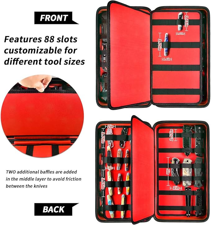 GWCASE Knife Display Case for 66+ Pocket Knives. Folding Holder, Butterfly Storage Organizer, Roll Collection Pouch for Survival Tactical Outdoor - Red