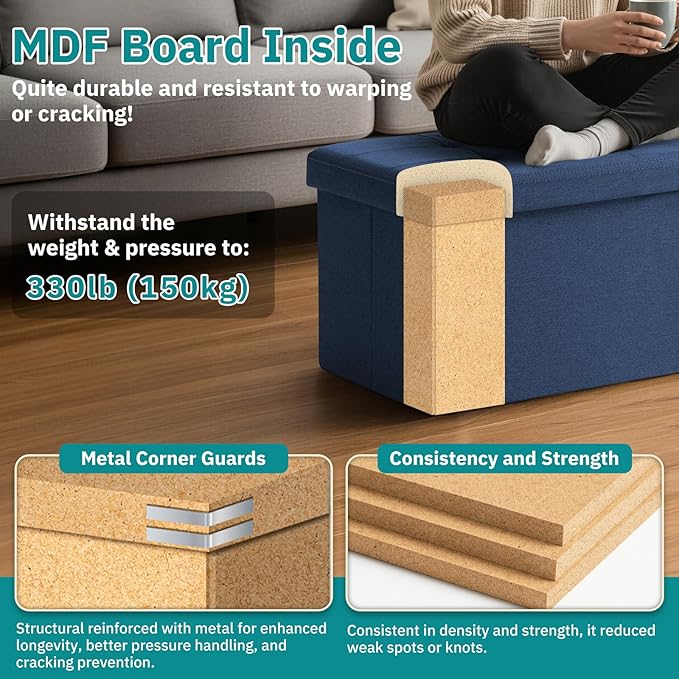 30.5-INCH Storage Ottoman Bench, Footrest with Storage, End of Bed Bench Coffee Table for Living Room, Bedroom, Entryway, Blue