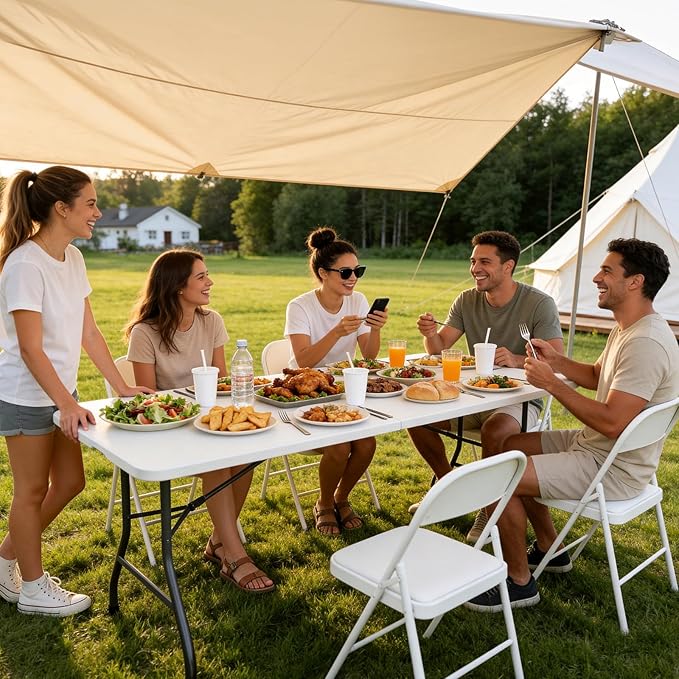 Folding Table, 5 FT Foldable Plastic Table with Carrying Handle, Heavy Duty Portable Fold-in-Half Utility Table for Party, Camping, Banquet, Craft, Wedding, Indoor & Outdoor Use