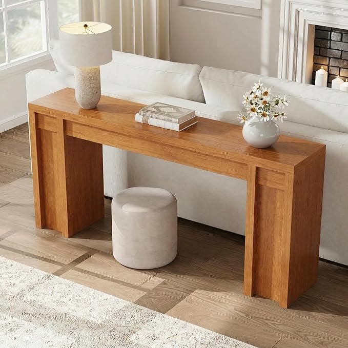 Garvee 70.9 in Long Entryway Table, Wooden Farmhouse Console Table Below Mounted TV, Thick Sofa Table Behind Couch Table, Long Console Tables for Entryway Living Room, Honey Brown