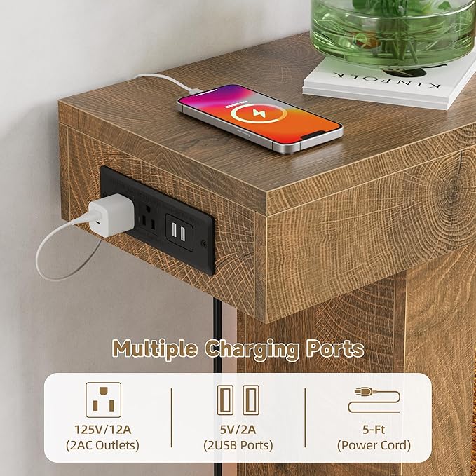 LIFECHOVY 47.2" Farmhouse Wood Entryway Table with Outlet, 2-Tier Console Table with Sensor Light Behind the Couch Sofa, Entrance Side Table for Hallway/Living Room/Foyer, Natural Oak