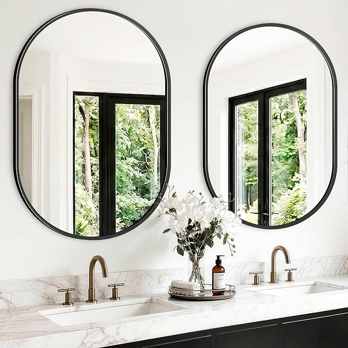 TRAHOME Oval Bathroom Mirror, 2 Pack 24"x36" Black Vanity Mirror for Over Sink, Bedroom, Living Room, Entryway, Modern Mounted Metal Frame Wall Mirror