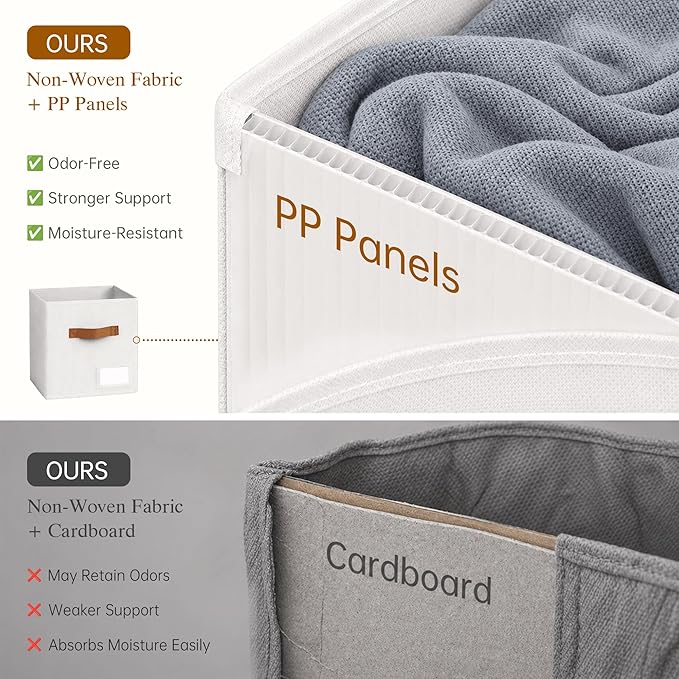 Storage Cubes 8 Pack, 11 Inch Fabric Storage Cubes Organizer Bins with Labels, Odor-Free & Sturdy PP Structure, Cubby Baskets for Closet, Shelves, Toys & Nursery (White)