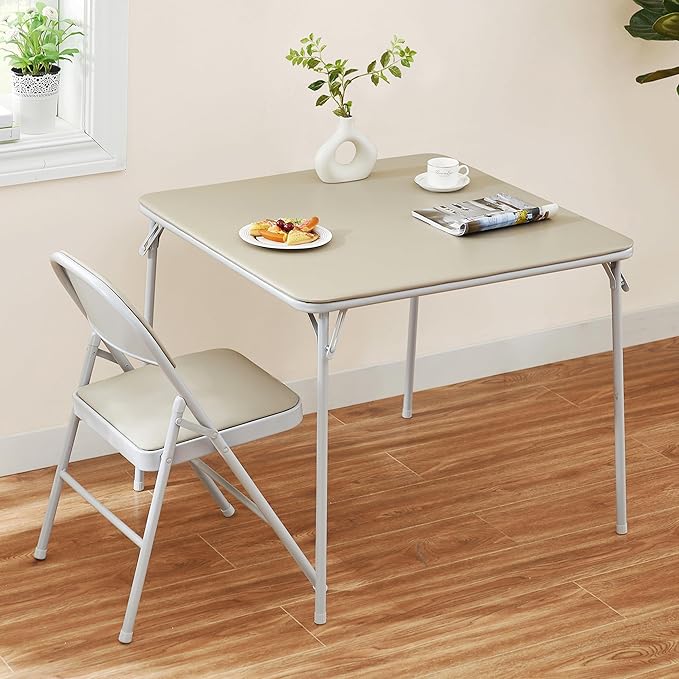 VECELO 34'' Folding Card Table Square with Soft Padded Tabletop, Portable for Dining Room, Parties, Games, Puzzles, Beige
