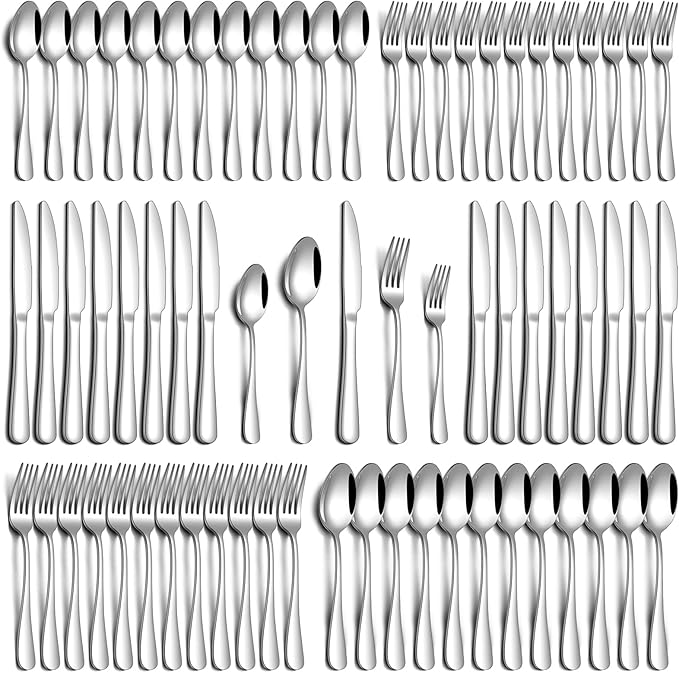 PHILIPALA 60 Piece Silverware Set, Stainless Steel Flatware Set for 12 Food Grade Novelty Flatware Cutlery Utensil Set Include Knife Fork Spoon Mirror Polished Dishwasher Safe