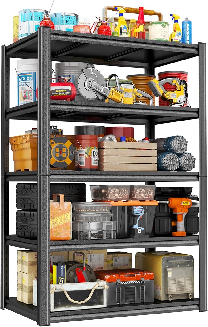 Garage Shelving 40"W Storage Shelves 3000LBS 5 Tier Heavy Duty Metal Shelving Unit Adjustable Shelf for Basement, Warehouse, Collection Room, Shed, Kitchen, Living Room, Bedroom, 72"H*35"W*18"D Black