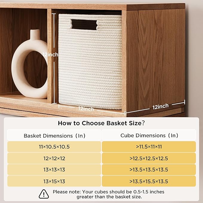 UBBCARE Set of 4 Storage Basket-12 X 12 X 12 in, Cotton Rope Baskets for Shelves, Toys, Book, Cube Storage Bins with Handles, Woven Storage Basket for Organizing, Beige