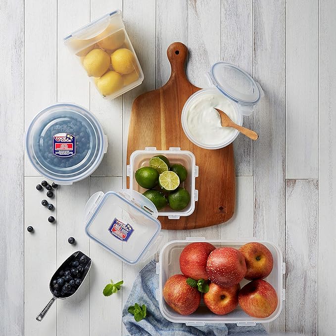 LOCK & LOCK Easy Essentials Food Storage lids/Airtight containers, BPA Free, 10 Piece - Square, Clear
