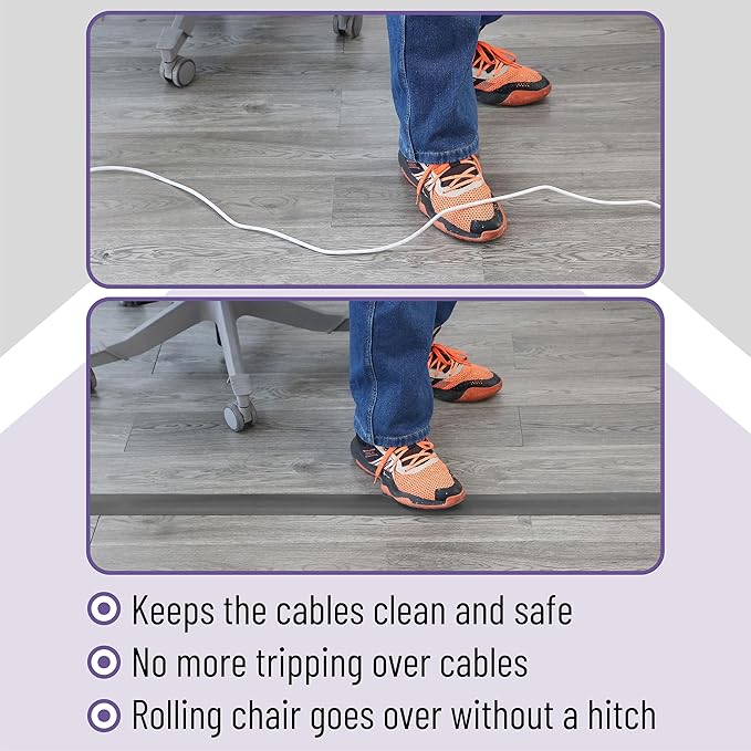 Bates- Floor Cord Cover, 30ft, Cable Cavity 0.6" (W) x 0.31" (H), Heavy Duty Wire Protector, PVC Extension Cords Hider, Protect Cords, Prevent Cable Trips, Cord Hider for Office, Home, Outdoor