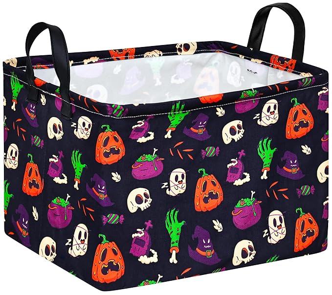 Halloween Ghost Storage Basket with Handles Pumpkin Open Gifts&Candy Spooky Basket stuffers for Kids Baby Collapsible Women Organizer Bins Toys Boxes for Shelves Home Office