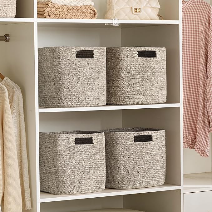 UBBCARE Storage Cubes 11 Inch, Cotton Rope Woven Baskets for Organizing, Cube Storage Bin for Baby Nursery, 2-Pack Square Toy Storage Baskets for Shleves Organizer, Closet, Kidsroom, All Browm