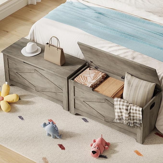 GarveeHome 39.4 in Storage Chest, Wooden Storage Bench with Safety Hinges, Easy Assembly, Large Shoe Bench for Entryway, Living Room, Bedroom
