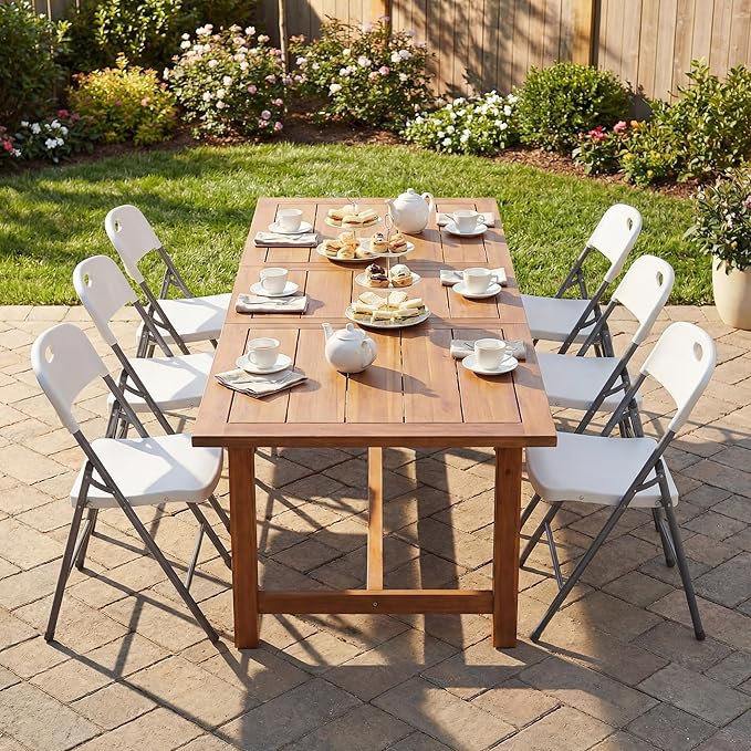 DUMOS 4 Pack Folding Chairs Heavy Duty - Plastic Stackable Portable Dining Chairs Set, Wedding, Party, Patio, Garden, for Indoor Outdoor, for Home and Office, Conference, White