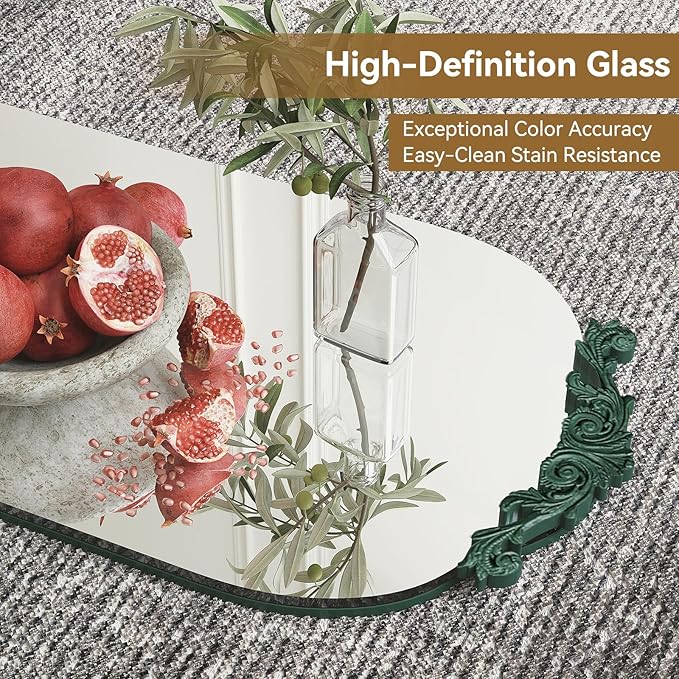 Arched Full Length Mirror, 63"X20" Vintage Floor Mirror, Baroque Full Body Mirrors with Art Carved, Free Standing Leaning or Wall-Mounted Mirrors for Bedroom, Living Room, Entryway, Green