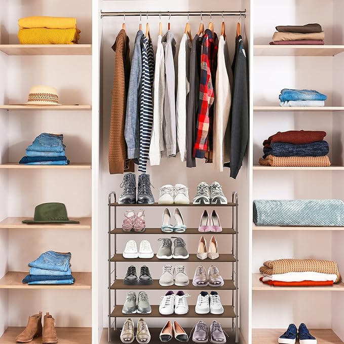 Simple Houseware 5-Tier Shoe Rack Storage Organizer, Bronze | 600D polyester light studry shoe organizer