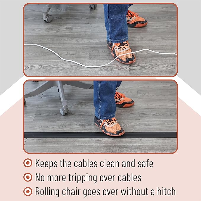 Bates- Floor Cord Cover, 30ft, Cable Cavity 0.6" (W) x 0.31" (H), Heavy Duty Wire Protector, PVC Extension Cords Hider, Protect Cords, Prevent Cable Trips, Cord Hider for Office, Home, Outdoor