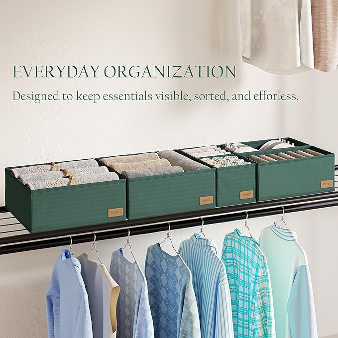 Clothes Organizer, Transform Your Drawers in Seconds - Green Set of 6 Foldable Storage Boxes with Zipper, Durable 600D Fabric, Includes Fragrance Sachets, Ideal for Underwear, Socks, Baby Clothes