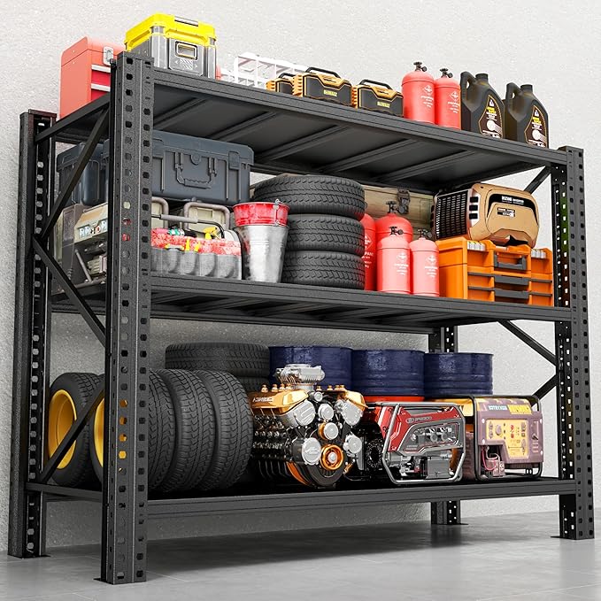 PRESTELION 67" W Garage Shelving Heavy Duty Storage Shelves 5100LBS, Adjustable 3 Tier Metal Shelving, Garage Storage Shelving and Pantry Industrial Shelf Utility Rack, 67" W×20" D×63" H, Black