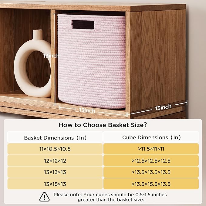 UBBCARE Set of 4 Storage Basket-13 X 13 X 13 in, Cotton Rope Basket for Shelves, Toys, Book, Cube Storage Bins with Handles, Woven Storage Basket for Organizing, Pink