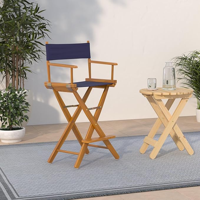 Casual Home 30" Director's Chair Honey Oak Frame-with Navy Canvas, Bar Height