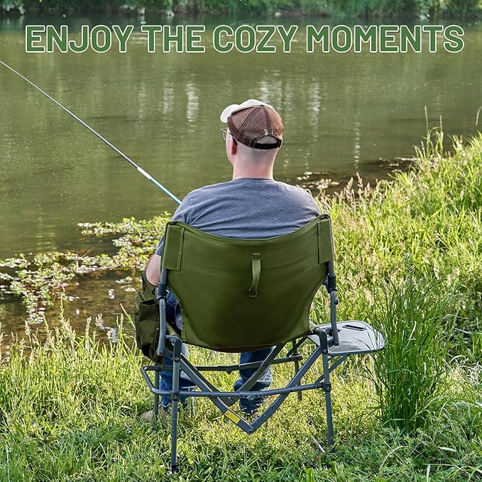 Timber Ridge Aluminum Camping Directors Chair with Side Table Pocket, Portable Folding Chair, Heavy Duty Lawn Chair for Fishing Trip Picnic Concert Outdoor 400lbs, Green