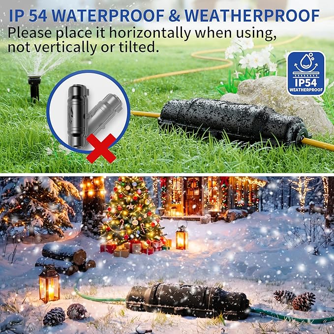 1 Pack Outdoor Extension Cord Safety Cover with Waterproof Seal IP54 Water-Resistant, Weatherproof Electrical Connection Box with 2 Latches, Plug, Socket, Holiday Decoration Light, Black