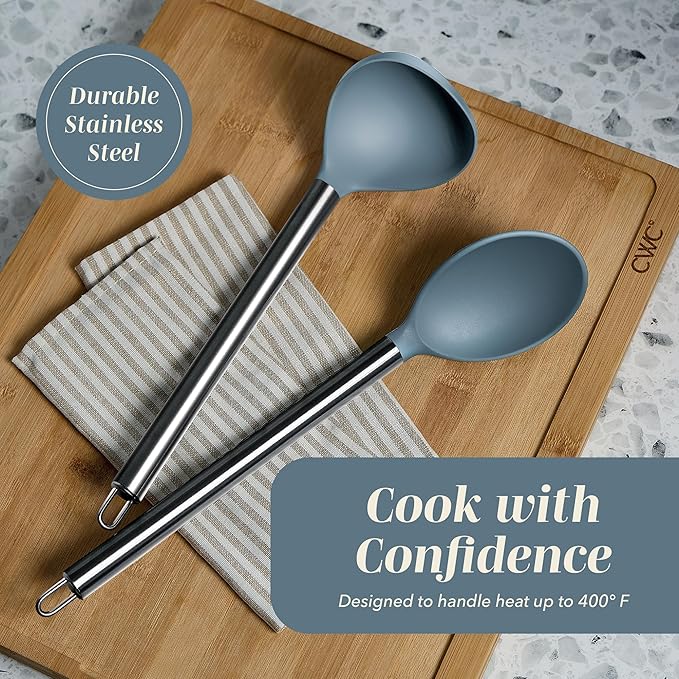 COOK WITH COLOR Silicone Cooking Utensils, Kitchen Utensil Set, Easy to Clean Silicone Kitchen Utensils, Cooking Utensils for Nonstick Cookware, Kitchen Gadgets Set, 10 Pieces, Blue and White