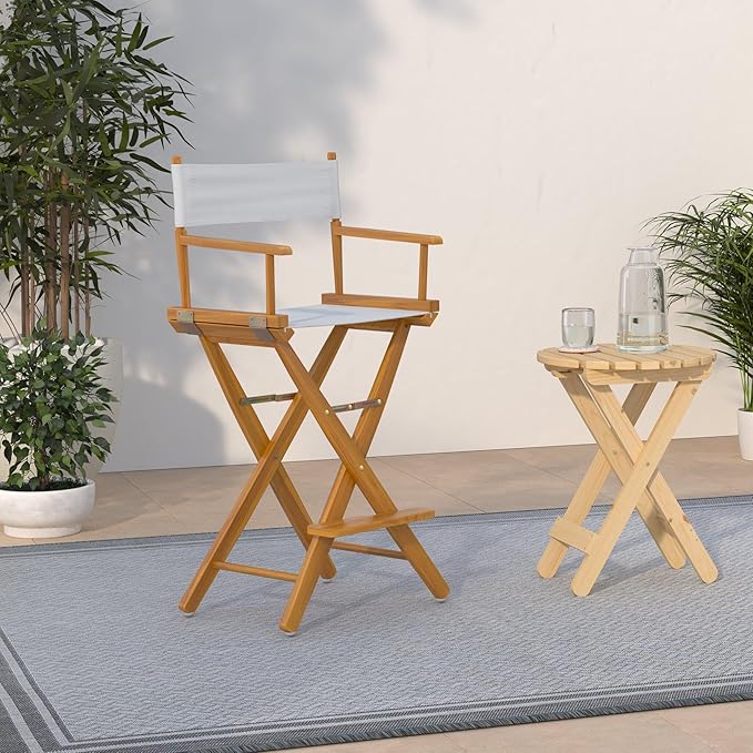 Casual Home 30" Director's Chair Honey Oak Frame-with White Canvas, Bar Height