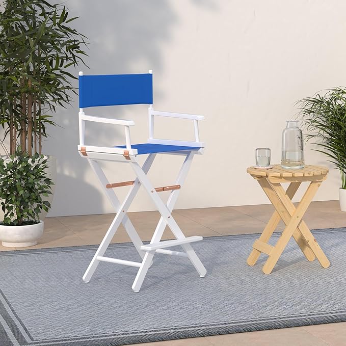 Casual Home Director's Chair ,White Frame/Royal Blue Canvas,30" - Bar Height