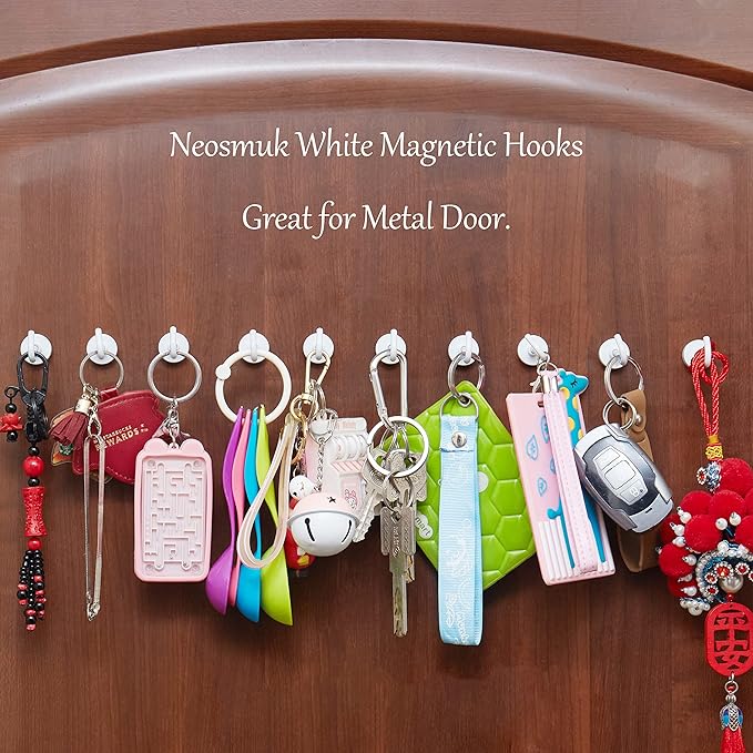 Neosmuk Magnetic Hooks, Heavy Duty 30lb+ Strong Magnet Hook for Cruise Cabins, Cruise Essentials 2026 for Hanging, Metal Wall Refrigerator Hangers (White, 15 Pack)