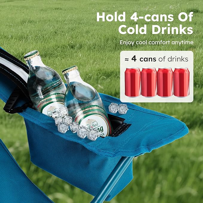 ALPHA CAMP Camping Chairs 350LBS Capacity, Heavy Duty Folding Chair with 4-Can Cooler Bag, Portable Outdoor Chair with Cup Holder for Adults, Collapsible for Tailgating, Beach, Fishing