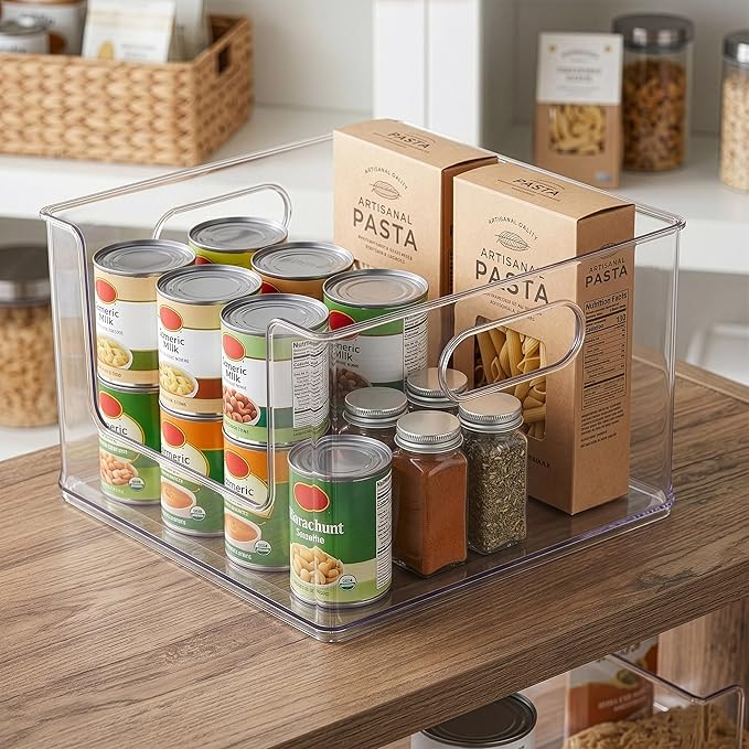 BINO | Stackable Plastic Storage Bins, Open-Front - Clear | THE CLARUS COLLECTION | Pantry Organizers and Storage Containers | Fridge Organizer Bins | Kitchen Cabinet Organizer | Medicine Cabinet Bin