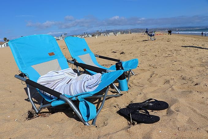 Nice C Low Beach Camping Folding Chair, Compact Backpacking River Sand Chair,Sillas De Playa, with Cup Holder, Carry Bag, Heavy Duty Outdoor, Camping, BBQ, Beach, Travel, Picnic, Festival (1 Blue)