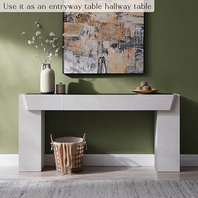 JXQTLINGMU 63" Long Wood Console Table with Storage Drawer, Modern Entryway Table, Sofa Table Behind Couch, Farmhouse Console Tables for Entryway Hallway Living Room, White