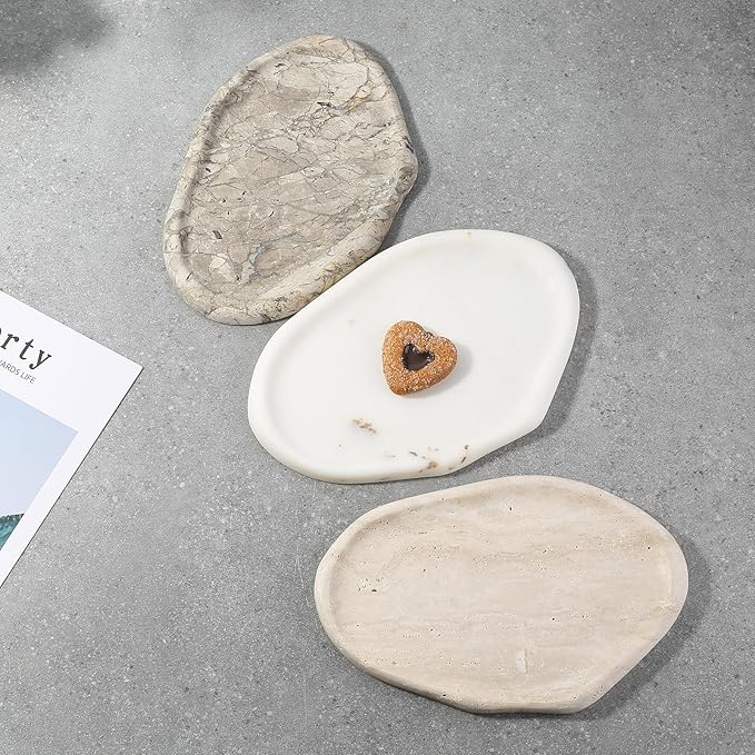 Koville Luxurious White Marble Vanity Tray, Cloud Shape Serving Stone Key Tray for Home Decor, 10"x7" Bathroom Marble Storage Trays, Stone Plate Holder for Perfume and Jewelry (Oriental Calacatta)