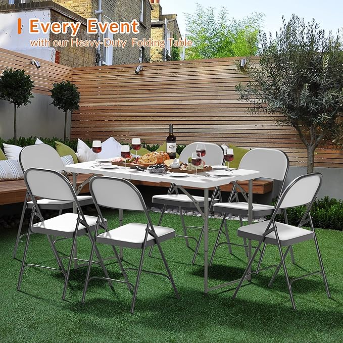 Elevon 4 Feet Heavy Duty Folding Table with Adjustable Height, Fold-in-Half Portable Table for Indoor Outdoor Use - Camping, Picnic, Party, Wedding, Dining, Utility Table