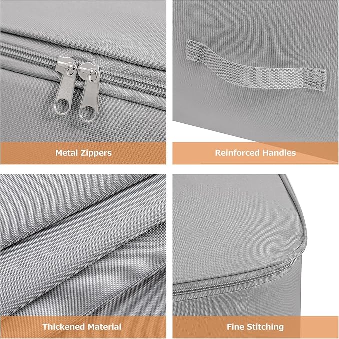 Surblue Clothing Storage Bags Clothes Organizer with Reinforced Handle Foldable Under Bed Storage Bags for Blankets Comforters Quilt Bedding Pillow, 3Pcs,Gery