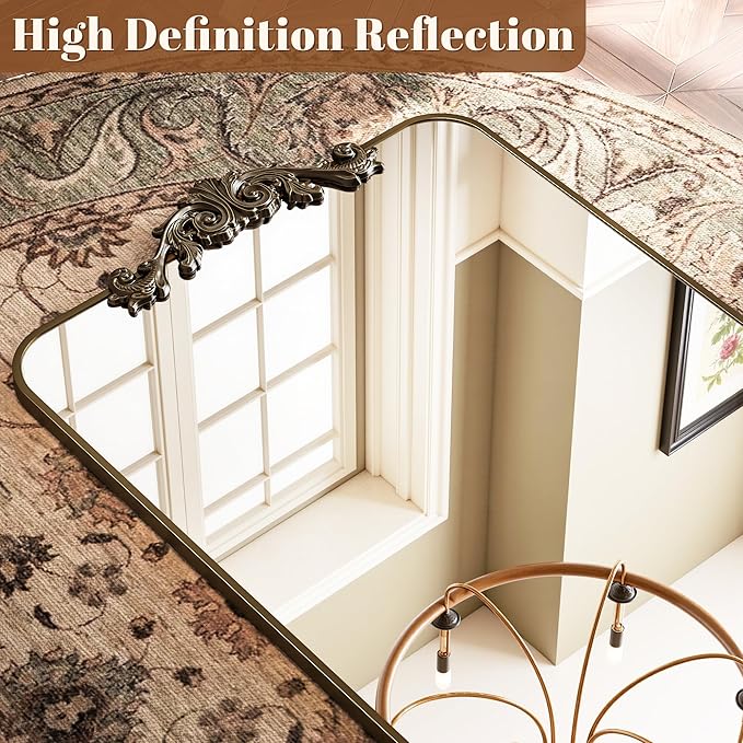 Vintage Full Length Mirror, 76"x34" Floor Mirror with Carved, Full Body Mirrors for Home Decor, Standing/Hanging Large Wall Mirrors for Bedroom/Living Room/Entryway, Bronze, Retro Style