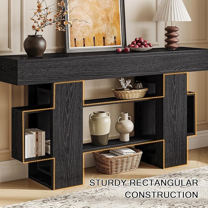 Einhomn 63 Inches Entryway Table, Wooden Console Table with Storage, Narrow Sofa Table Behind Couch, Modern Long Entry Hallway Tables for Entrance, Foyer, Living Room, Black