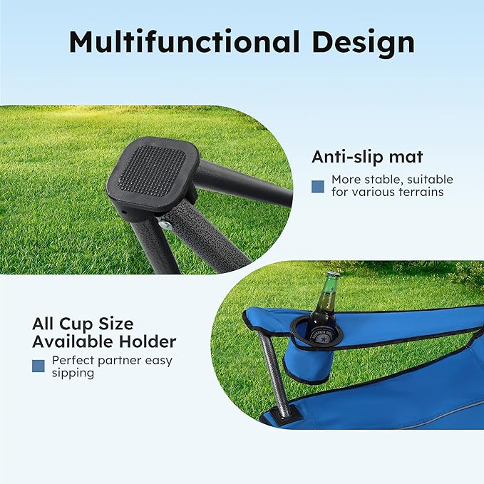 ALPHA CAMP Camping Chairs 350LBS Capacity, Heavy Duty Folding Chair with 4-Can Cooler Bag, Portable Outdoor Chair with Cup Holder for Adults, Collapsible for Tailgating, Beach, Fishing
